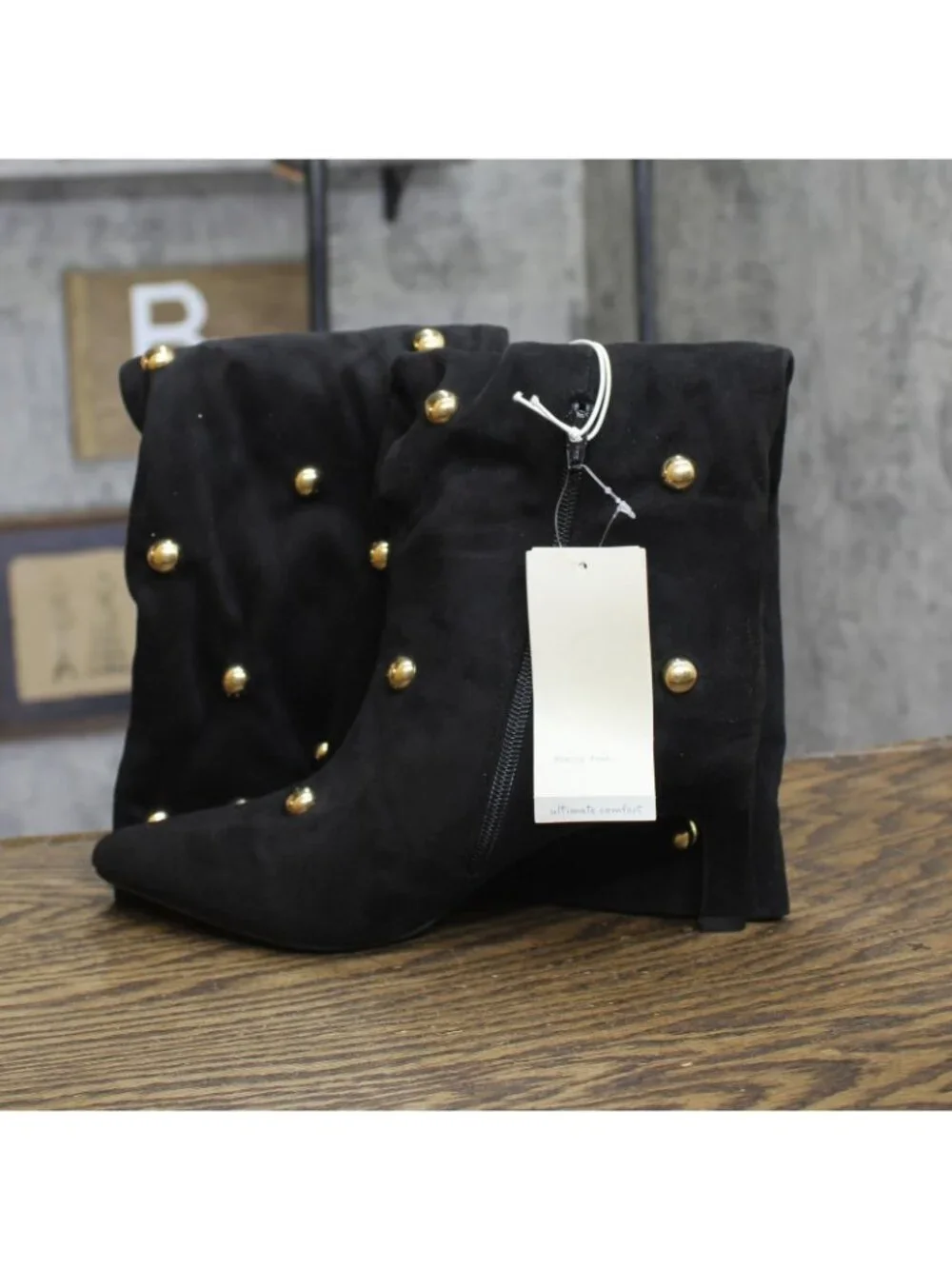 A New Day Studded Mid-Calf Pointed-Toe Boots 94568939 Jet Black / Gold 6M - Picture 7 of 11
